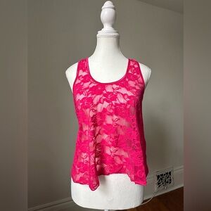 GUESS‎ Hot Pink Y2K Lace Rave Festival Summer Tank Top Size S